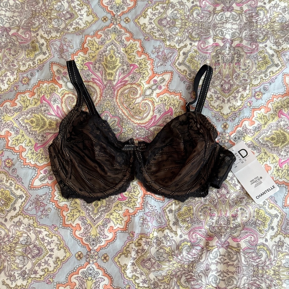 Chantelle Rive Gauche 32D Black Lace Bra